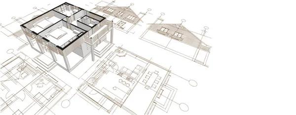 家の計画建築コンセプト3Dレンダリング — ストック写真