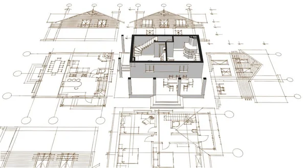 Plan Domu Koncepcja Architektoniczna Rendering — Zdjęcie stockowe