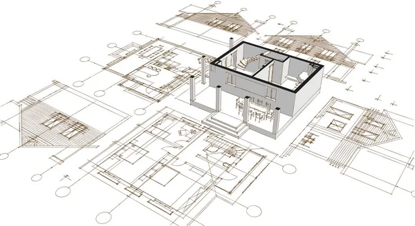 House Plan Architectural Concept Rendering — Stock Photo, Image