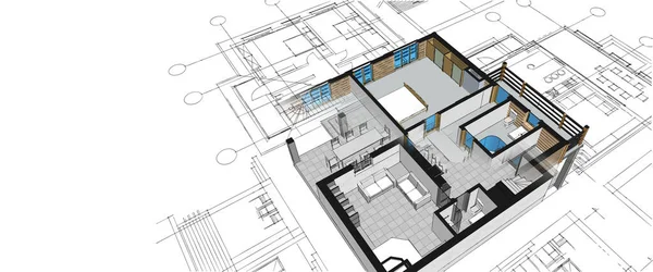 Plan Domu Koncepcja Architektoniczna Rendering — Zdjęcie stockowe