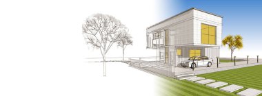 ev mimarisi çizimi 3d illüstrasyon