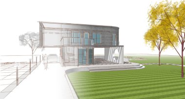 ev mimarisi çizimi 3d illüstrasyon