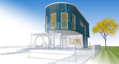 ev mimarisi çizimi 3d illüstrasyon