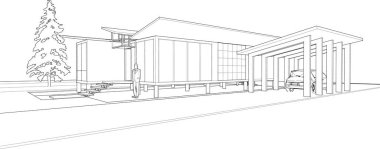 ev mimarisi çizimi 3d illüstrasyon