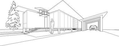 ev mimarisi çizimi 3d illüstrasyon