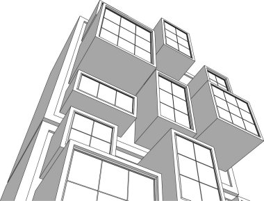 soyut modern mimari modüler cephe 3D illüstrasyon