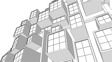 soyut modern mimari modüler cephe 3D illüstrasyon