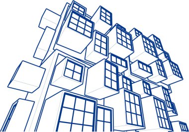 soyut modern mimari modüler cephe 3D illüstrasyon