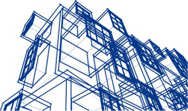 soyut modern mimari modüler cephe 3D illüstrasyon