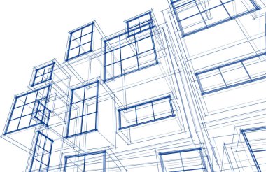 soyut modern mimari modüler cephe 3D illüstrasyon