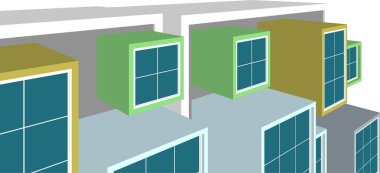 soyut modern mimari modüler cephe 3D illüstrasyon