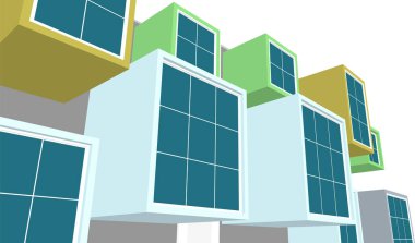 soyut modern mimari modüler cephe 3D illüstrasyon