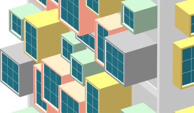 soyut modern mimari modüler cephe 3D illüstrasyon