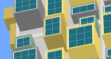 soyut modern mimari modüler cephe 3D illüstrasyon