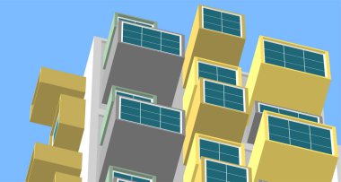 soyut modern mimari modüler cephe 3D illüstrasyon