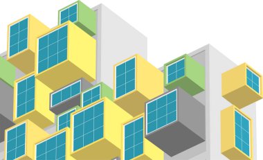 soyut modern mimari modüler cephe 3D illüstrasyon
