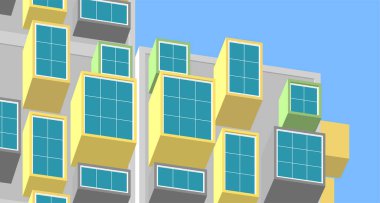 soyut modern mimari modüler cephe 3D illüstrasyon