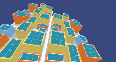 soyut modern mimari modüler cephe 3D illüstrasyon