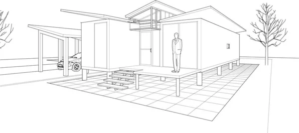 House Architectural Sketch Illustration — Stock Vector