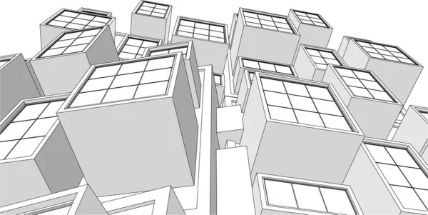 Abstrakcyjna Nowoczesna Architektura Elewacja Modułowa Ilustracja — Wektor stockowy