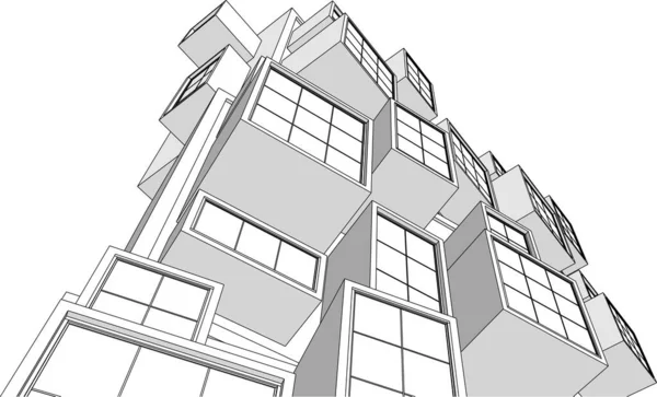 Arquitectura Moderna Abstracta Fachada Modular Ilustración — Vector de stock