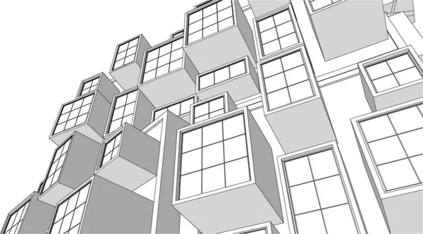 Абстрактная Современная Архитектурная Модульная Иллюстрация Фасада — стоковый вектор