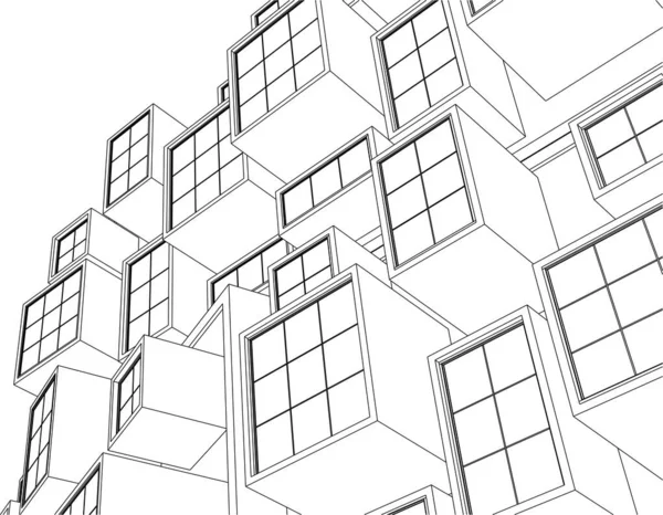 抽象的现代建筑模块化立面3D插图 — 图库矢量图片