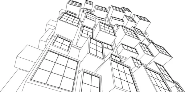 Arquitectura Moderna Abstracta Fachada Modular Ilustración — Vector de stock