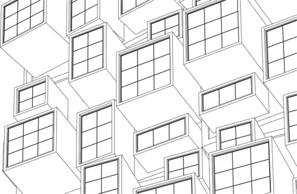 Arquitectura Moderna Abstracta Fachada Modular Ilustración — Vector de stock