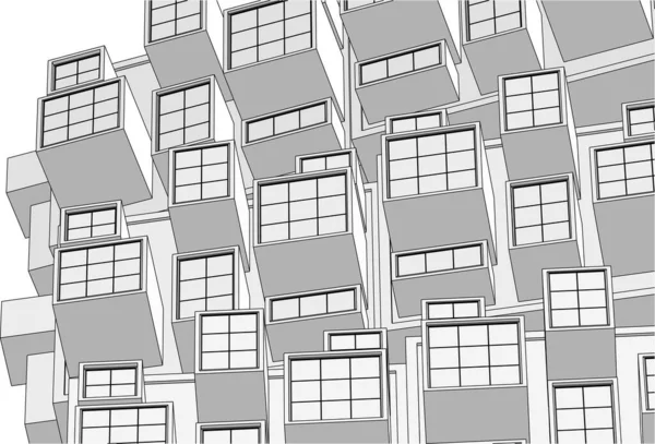 Arquitectura Moderna Abstracta Fachada Modular Ilustración — Vector de stock