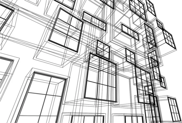 抽象的现代建筑模块化立面3D插图 — 图库矢量图片