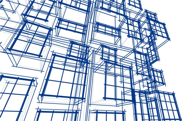 抽象的现代建筑模块化立面3D插图 — 图库矢量图片