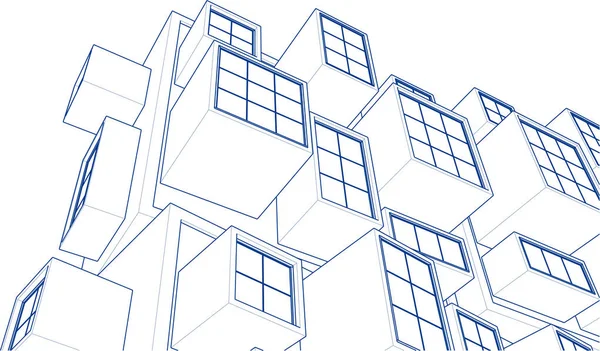 Arquitectura Moderna Abstracta Fachada Modular Ilustración — Vector de stock