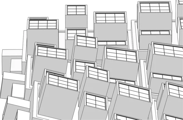 Abstract Modern Architecture Modular Facade Illustration — Stock Vector