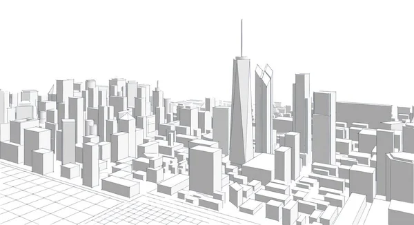 现代城市全景3D插图 — 图库照片