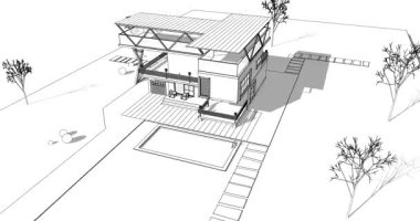 ev konsepti çizimi 3 boyutlu illüstrasyon