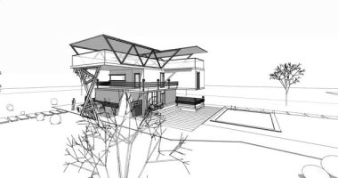 ev mimarisi çizimi 3 d illüstrasyon