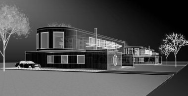 modern bina çizimi 3d illüstrasyon