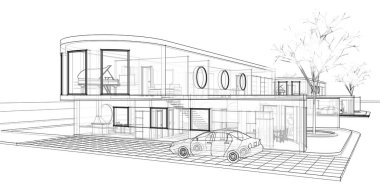 ev yapımı mimari taslak 3D illüstrasyon