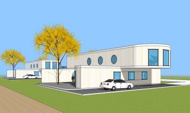 Modern mimari binası 3 boyutlu illüstrasyon