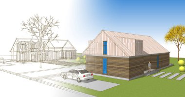 ev mimarisi çizimi 3 d illüstrasyon