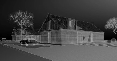 Dijital evin 3 boyutlu mimari taslağı