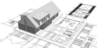 ev mimarisi çizimi 3 d illüstrasyon