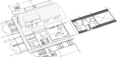 ev konsepti çizimi 3 boyutlu illüstrasyon