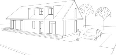 ev konsepti ile skeç 3 d illüstrasyon