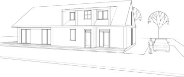 Mimari çizimi olan ev 3 boyutlu illüstrasyon