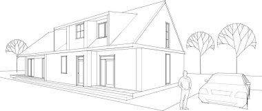 ev mimarisi çizimi 3 d illüstrasyon