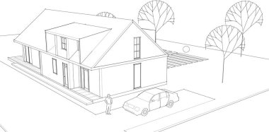 ev mimarisi çizimi 3 boyutlu illüstrasyon