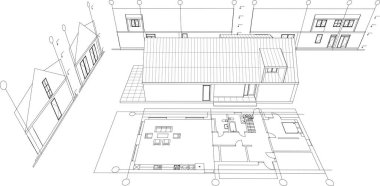 ev mimarisi çizimi 3 d illüstrasyon