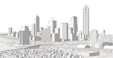 Modern şehir panoraması 3 boyutlu illüstrasyon